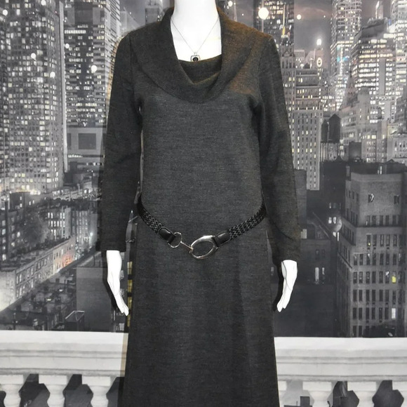 Kim Rogers sz PM Gray Long Sleeve Cowl Neck Belted Sweater Dress.  Like New!! - Picture 1 of 7